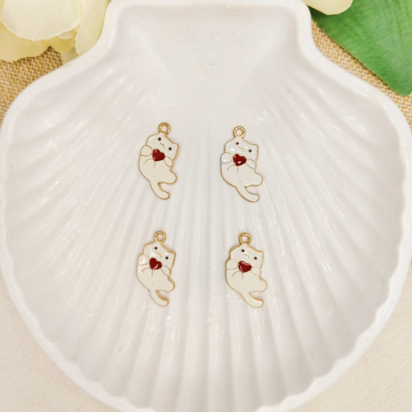 White Playful Kitty Charms