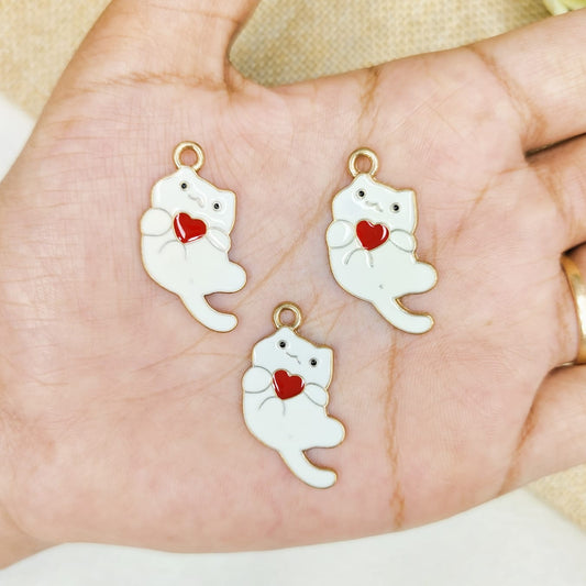 White Playful Kitty Charms