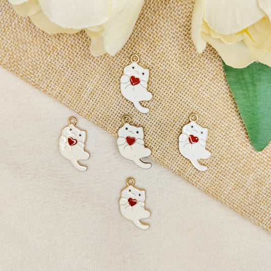 White Playful Kitty Charms
