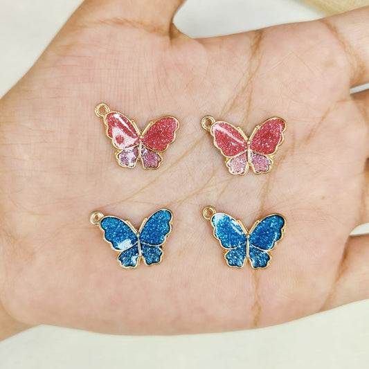 Side-Ring Glittery Butterfly Charms