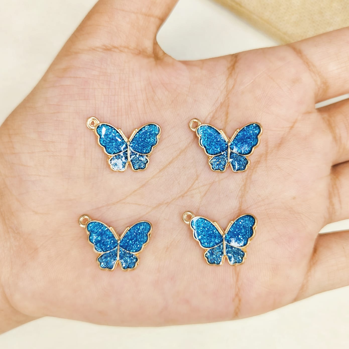 Side-Ring Glittery Butterfly Charms