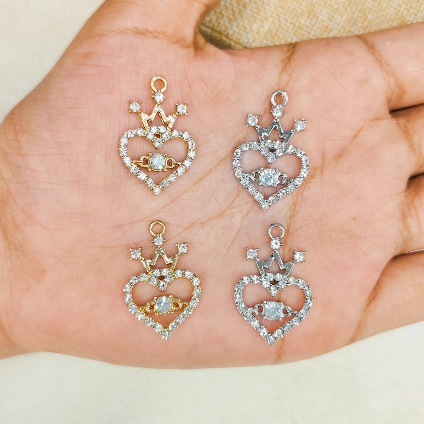 Luxury Studded Crown Heart Charms