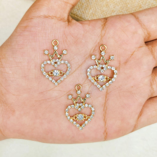 Luxury Studded Crown Heart Charms