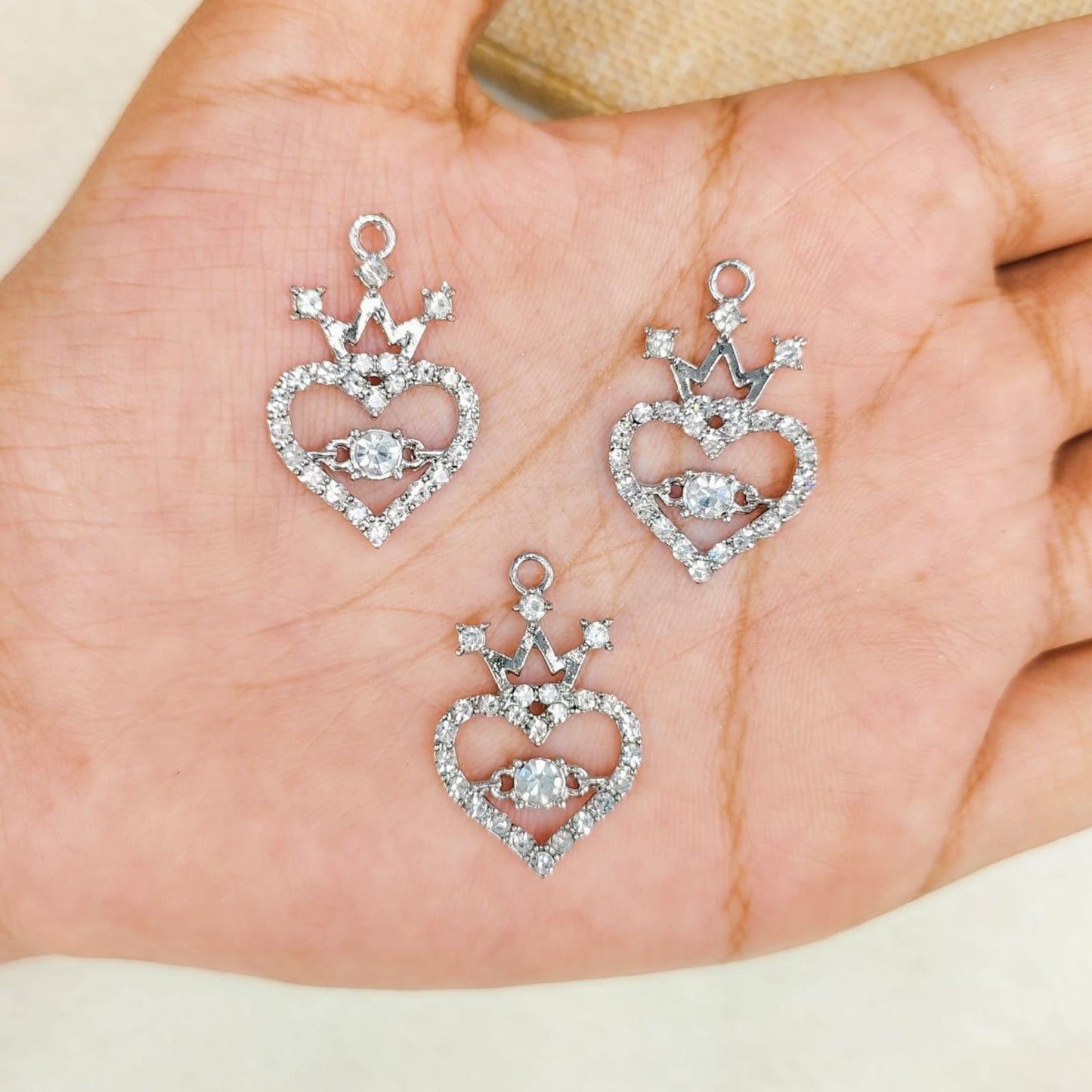 Luxury Studded Crown Heart Charms