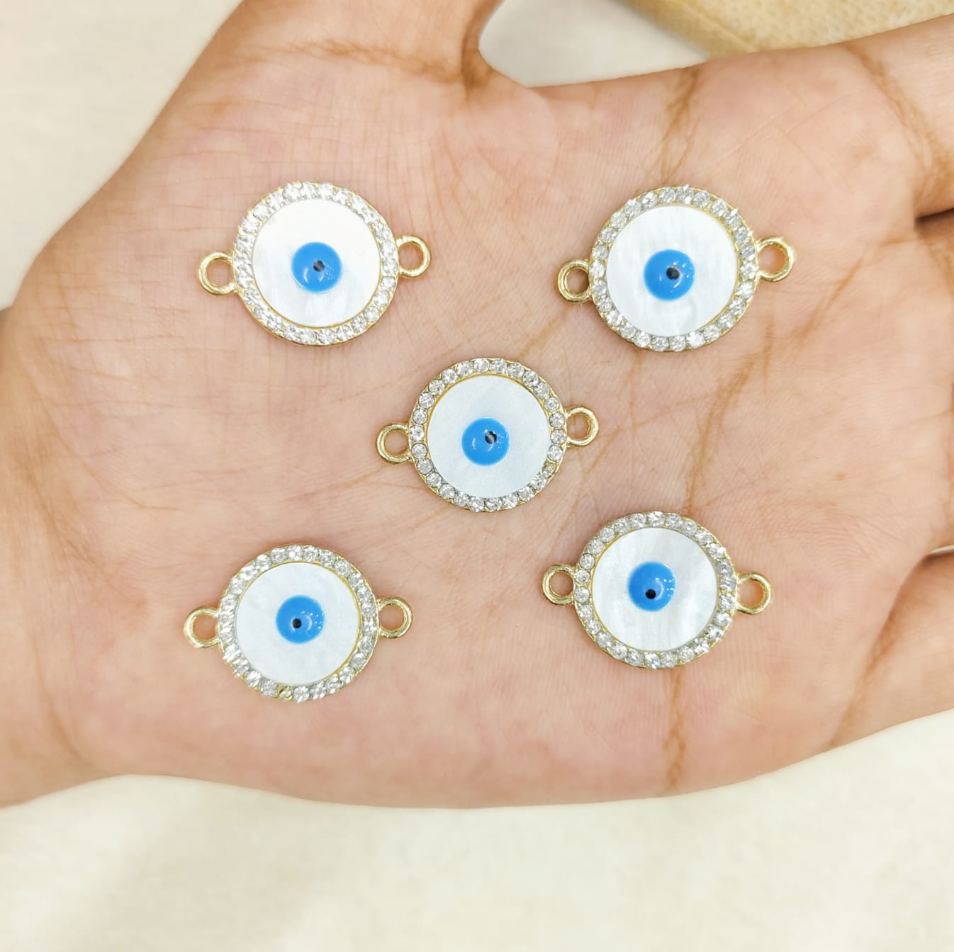 Pearl-Finish Studded Evil Eye Connectors