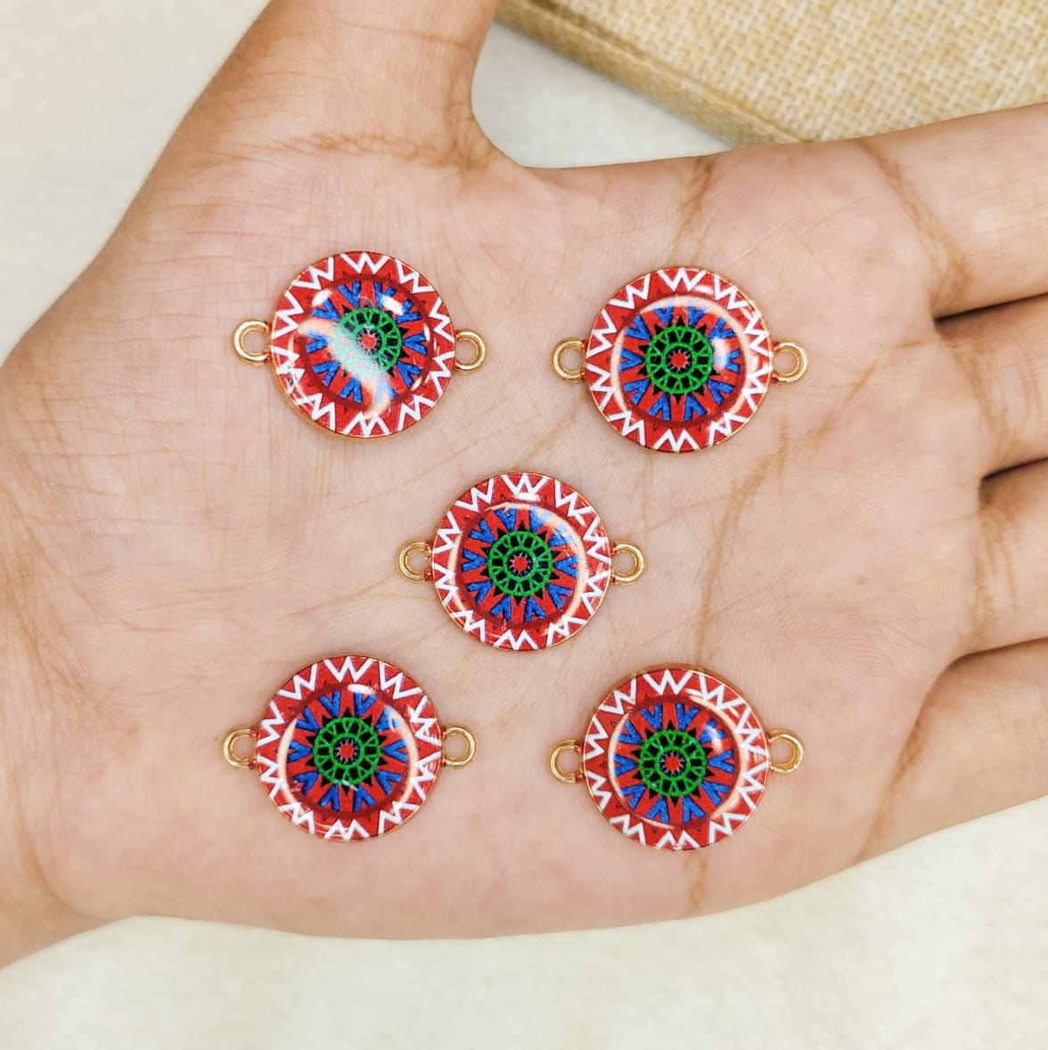 Dark Multicolour Printed Mandala Connectors