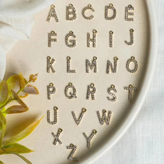 Studded Golden-Base Initial Charms