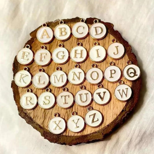 White Initial Coin Metal Charms