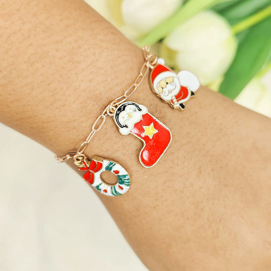 Rose Golden Three Charms Combo Christmas Bracelet (Design 13)