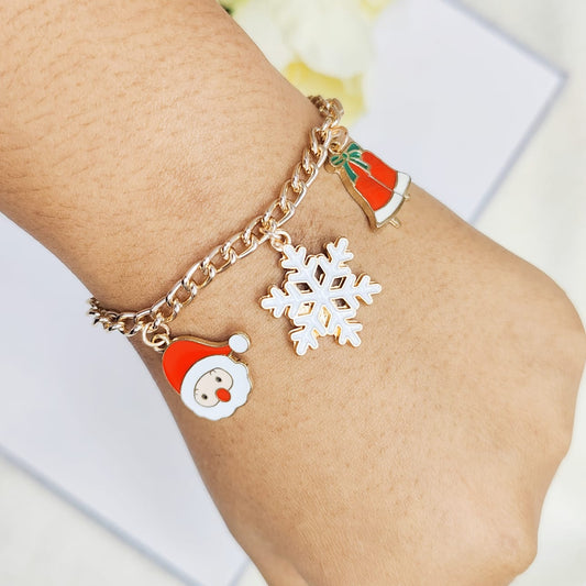 Rose Golden Three Charms Combo Christmas Bracelet (Design 30)
