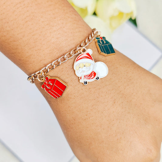 Rose Golden Three Charms Combo Christmas Bracelet (Design 8)