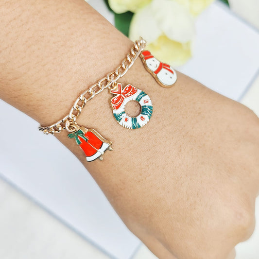 Rose Golden Three Charms Combo Christmas Bracelet (Design 7)