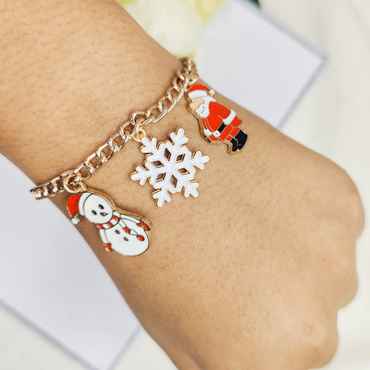 Rose Golden Three Charms Combo Christmas Bracelet (Design 28)