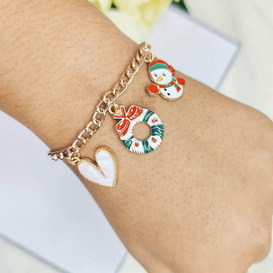 Rose Golden Three Charms Combo Christmas Bracelet (Design 17)