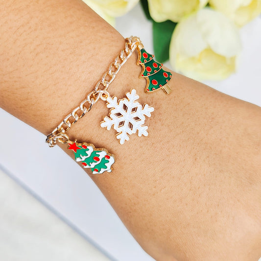 Rose Golden Three Charms Combo Christmas Bracelet (Design 29)