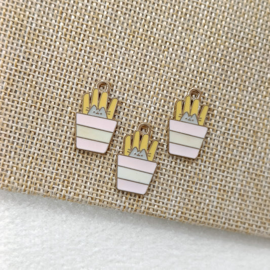 Cute Kitty French Fries Metal Charms