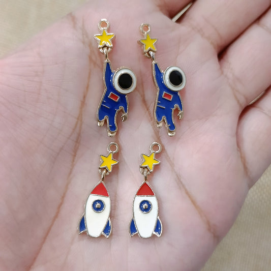 Dangling Rocket & Astronaut Space Metal Charms
