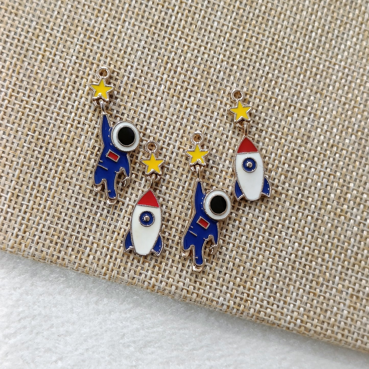 Dangling Rocket & Astronaut Space Metal Charms