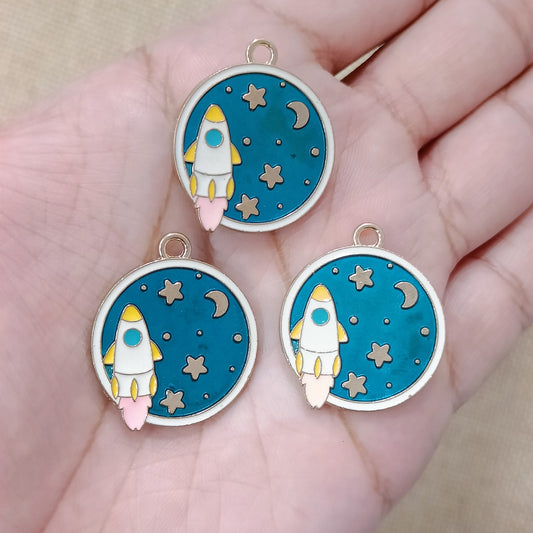 Rocket in Space Metal Charms