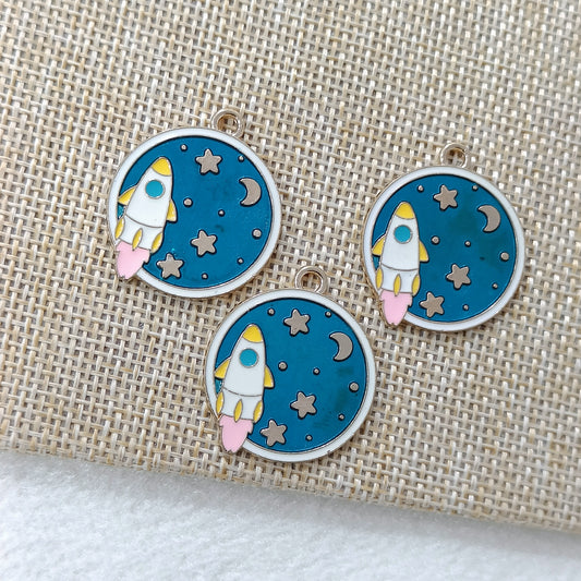 Rocket in Space Metal Charms