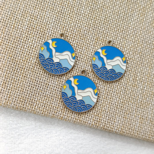 Moon & Waves Scenery Travel Metal Charms