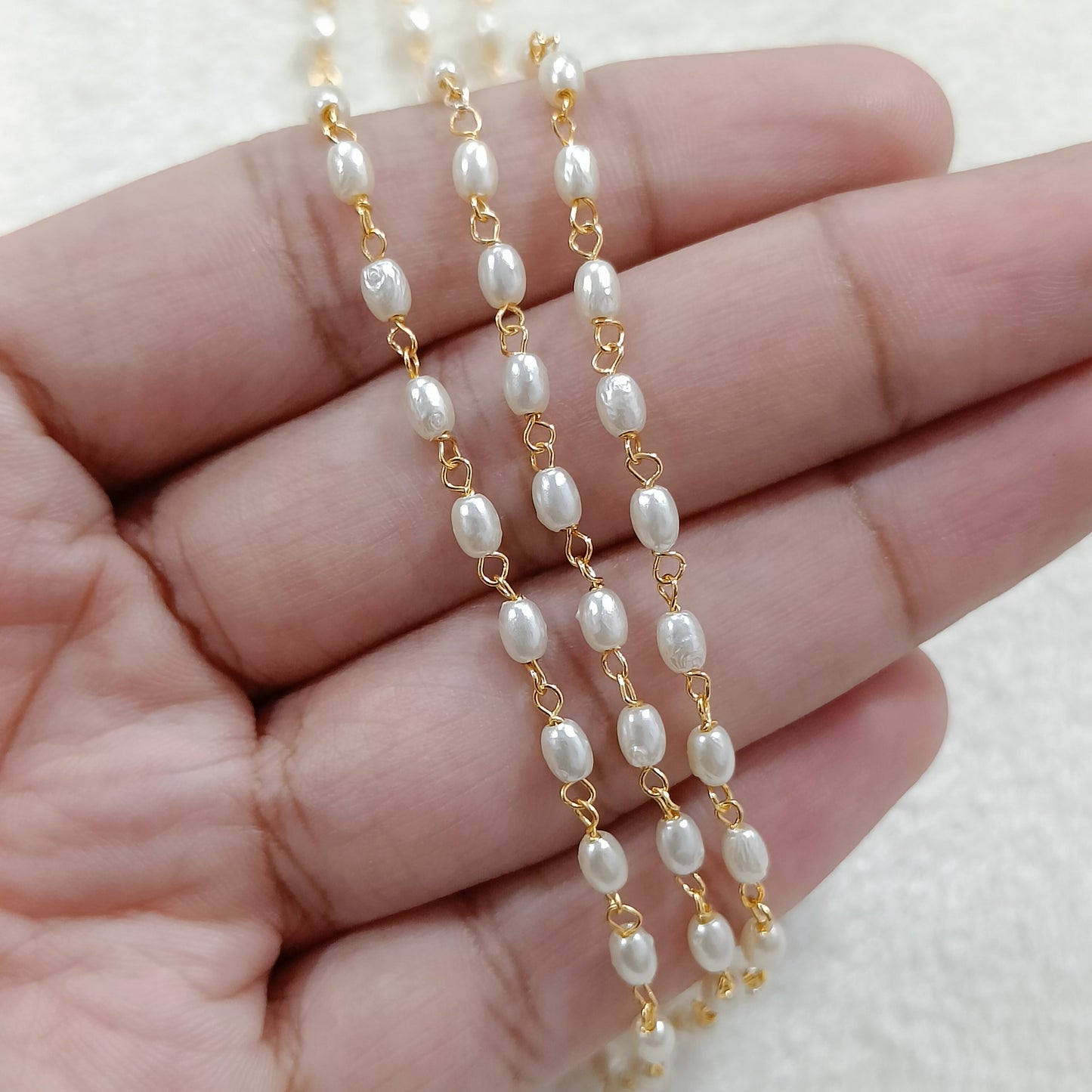 Golden Oval Pearl Knotting Chain
