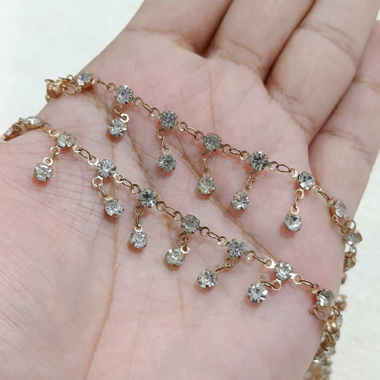 Powder-Gold Crystal Drop Chain