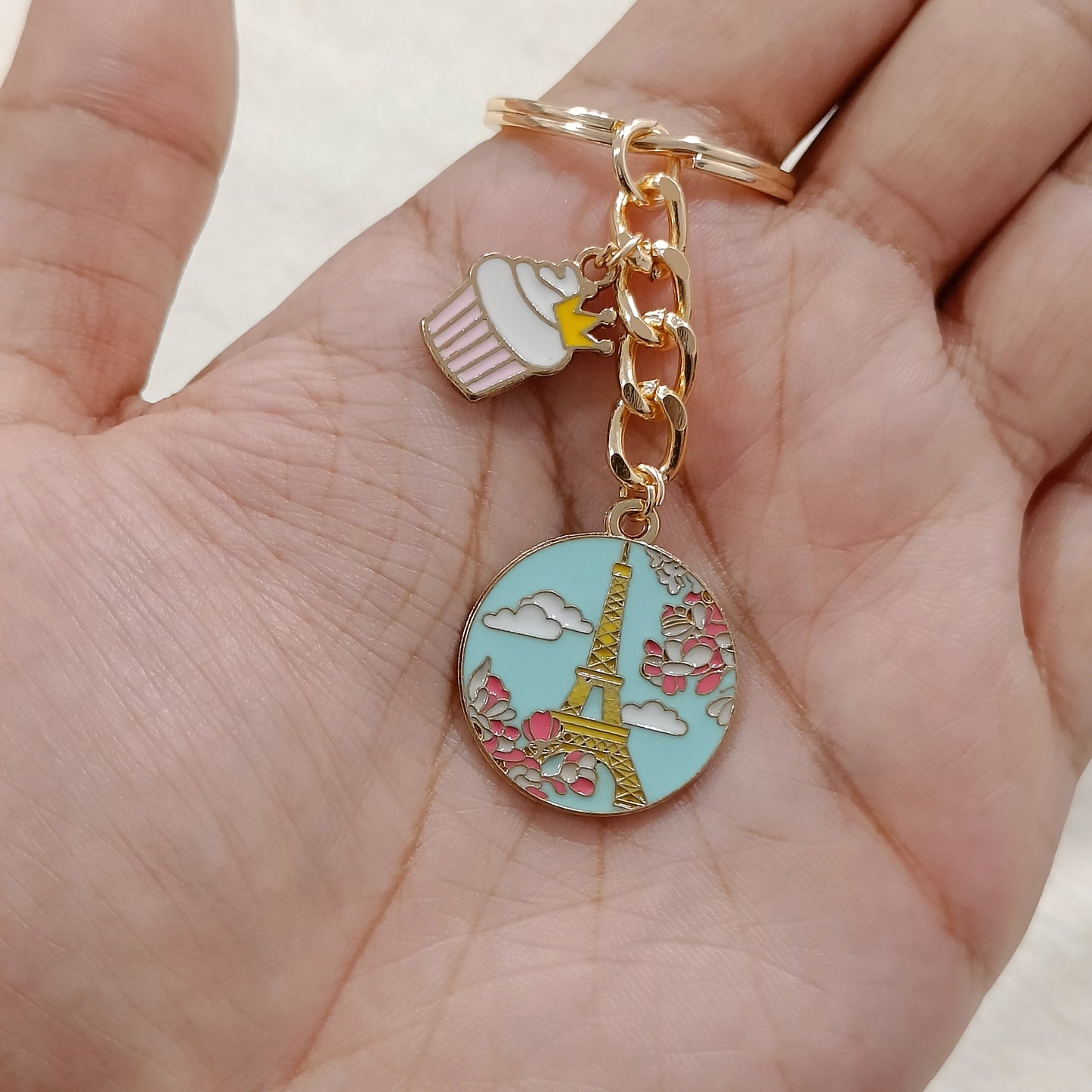 Paris Eiffel Tower & Cupcake Charms Keychain