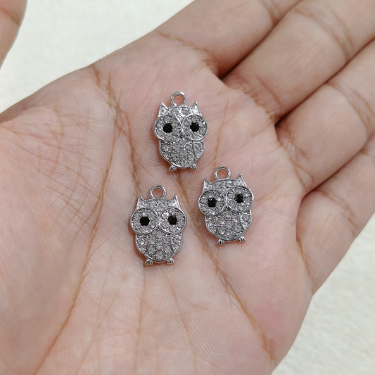 Studded Silver Owl Metal Charms