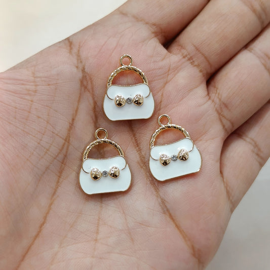 Luxury White Handbag Metal Charms