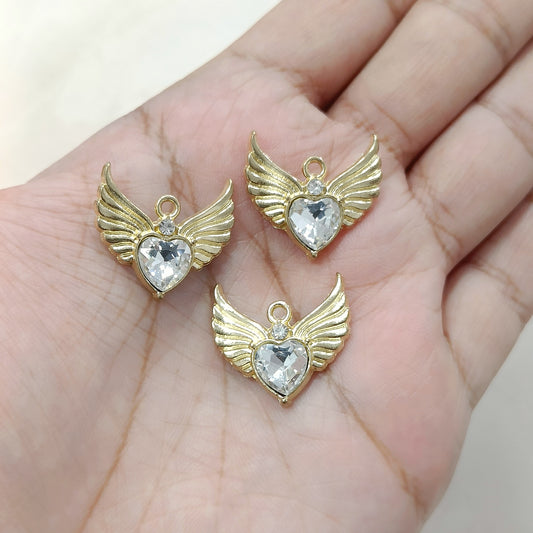 Golden Stone Heart Wing Metal Charms