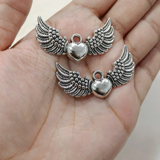 Oxo-Silver Angel Heart Metal Charms