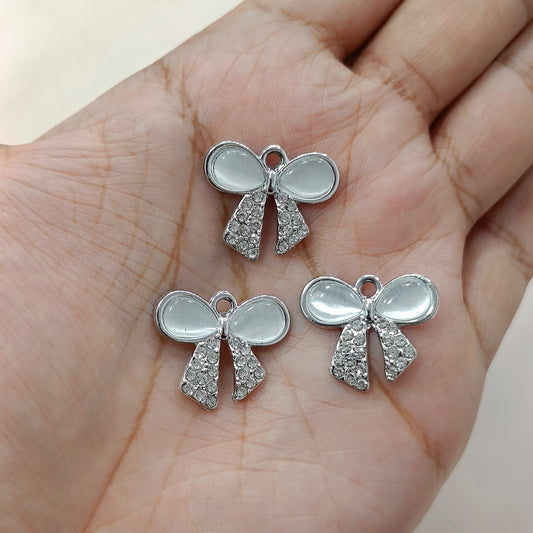 Luxury Studded Silver Bow Metal Charms