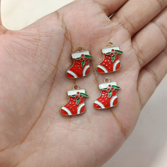 Red Christmas Socks Metal Charms