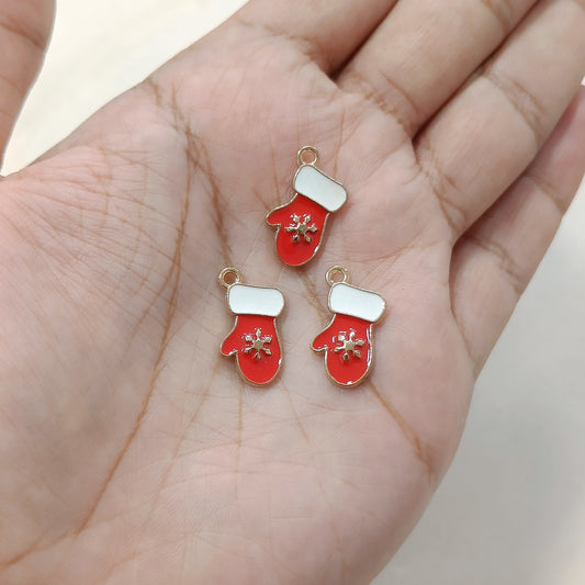Red Mini Snowflake Gloves Metal Charms