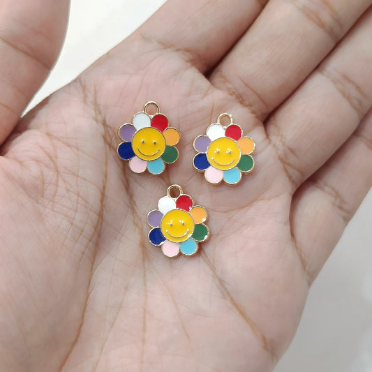 Small Smiley Flower Metal Charms