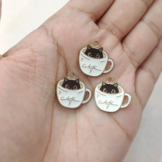 Cute Kitty Coffee Cup Metal Charms