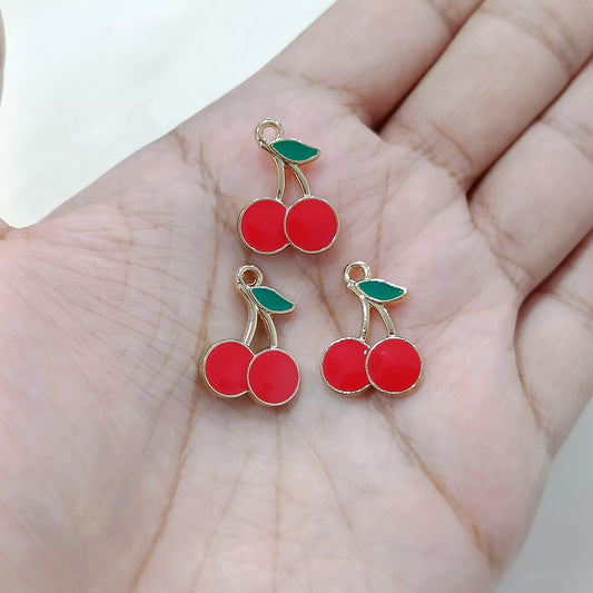 Glossy Cherry Flat Metal Charms