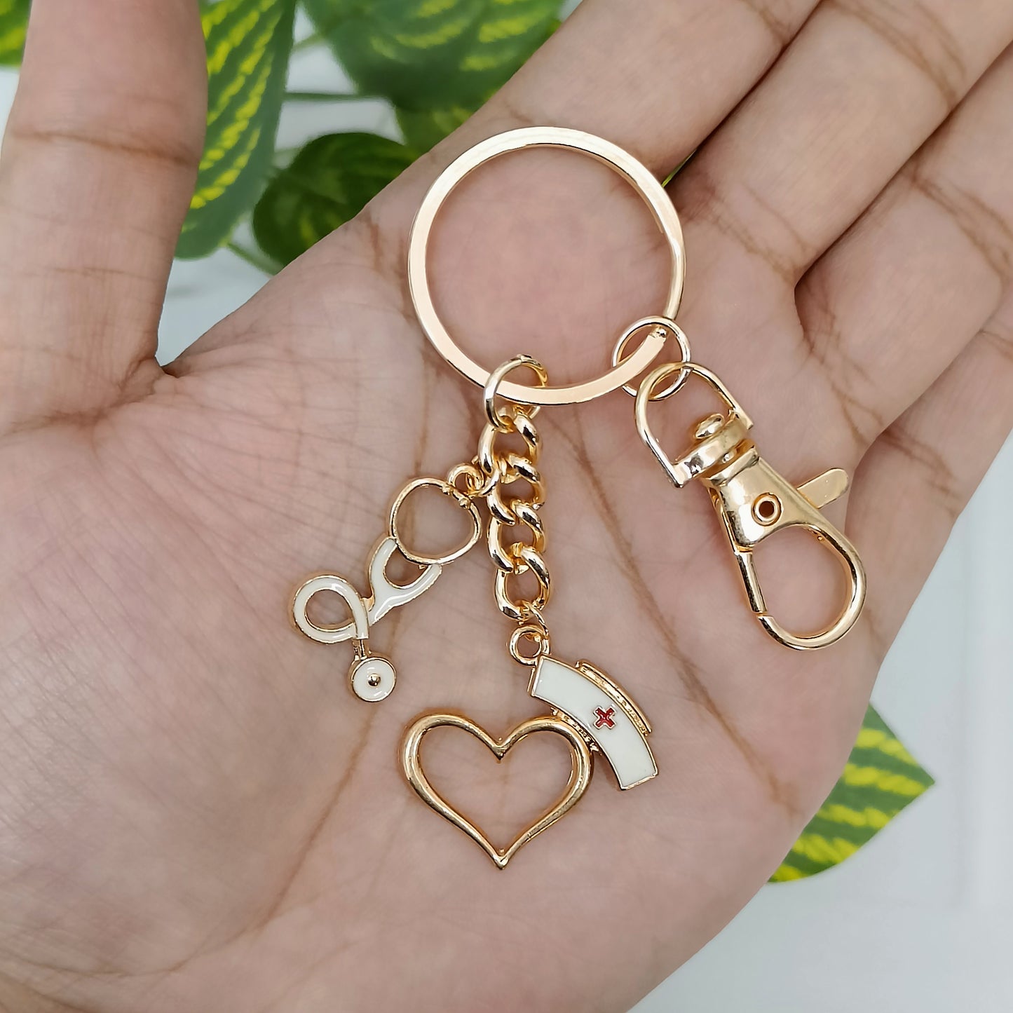 Doctor-Theme Stethoscope & Heart Nurse Bag Charm Keychain