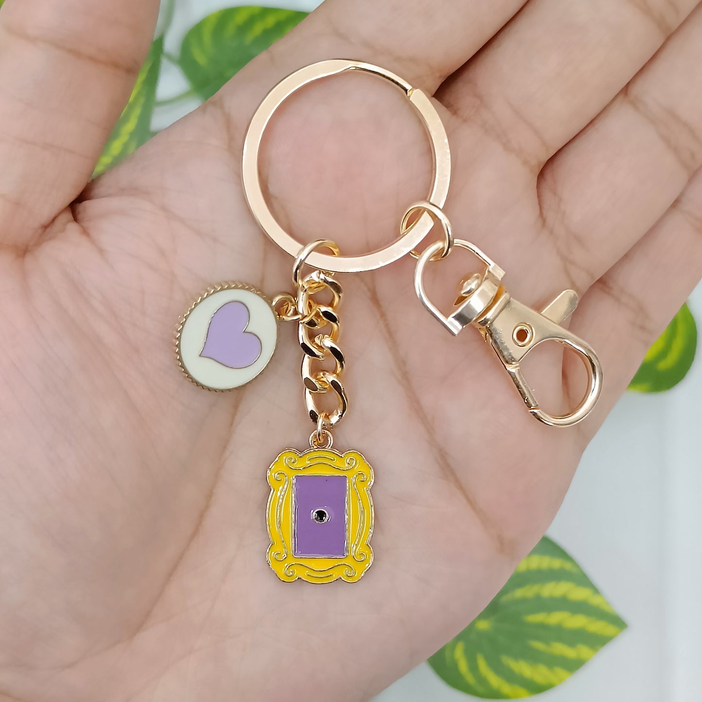 FRIENDS Door Frame & Purple Heart Coin Bag Charm Keychain