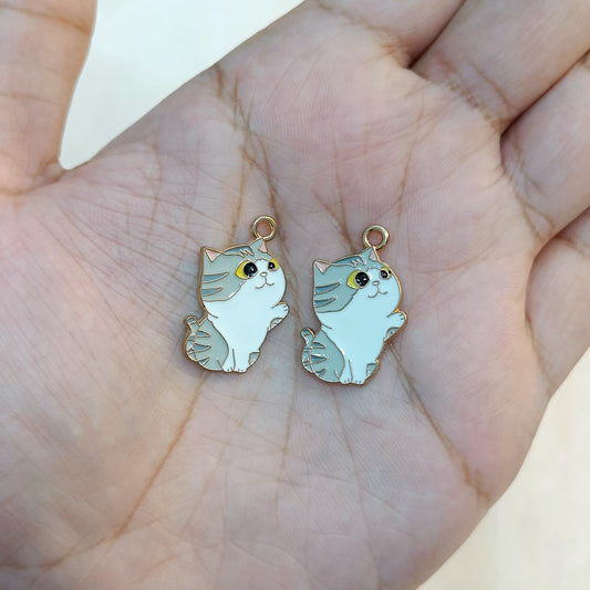 Grey Cute Kitten Cat Metal Charms