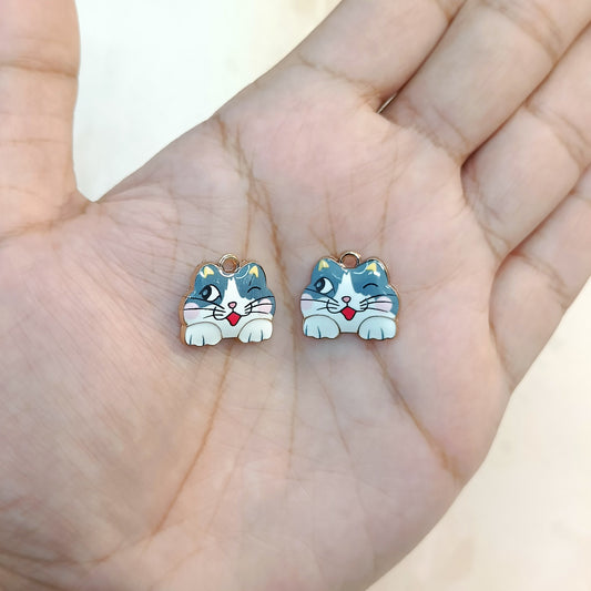 Printed Grey Cat Face Metal Charms