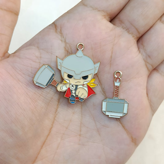 Thor & Hammer Pair Avengers Superhero Metal Charms