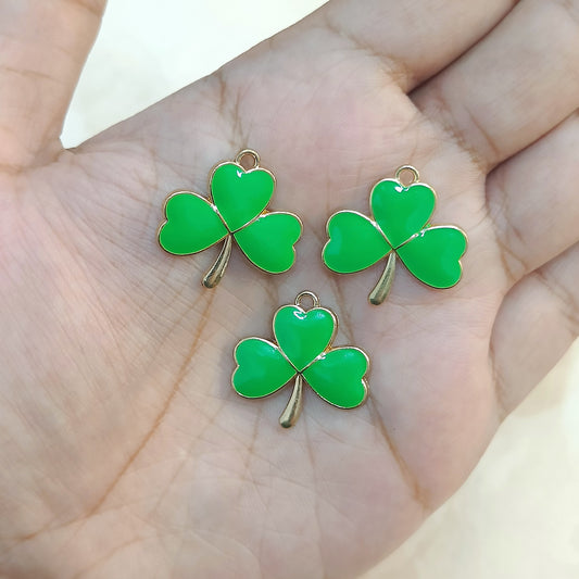 Green Clover Leaf Metal Charms