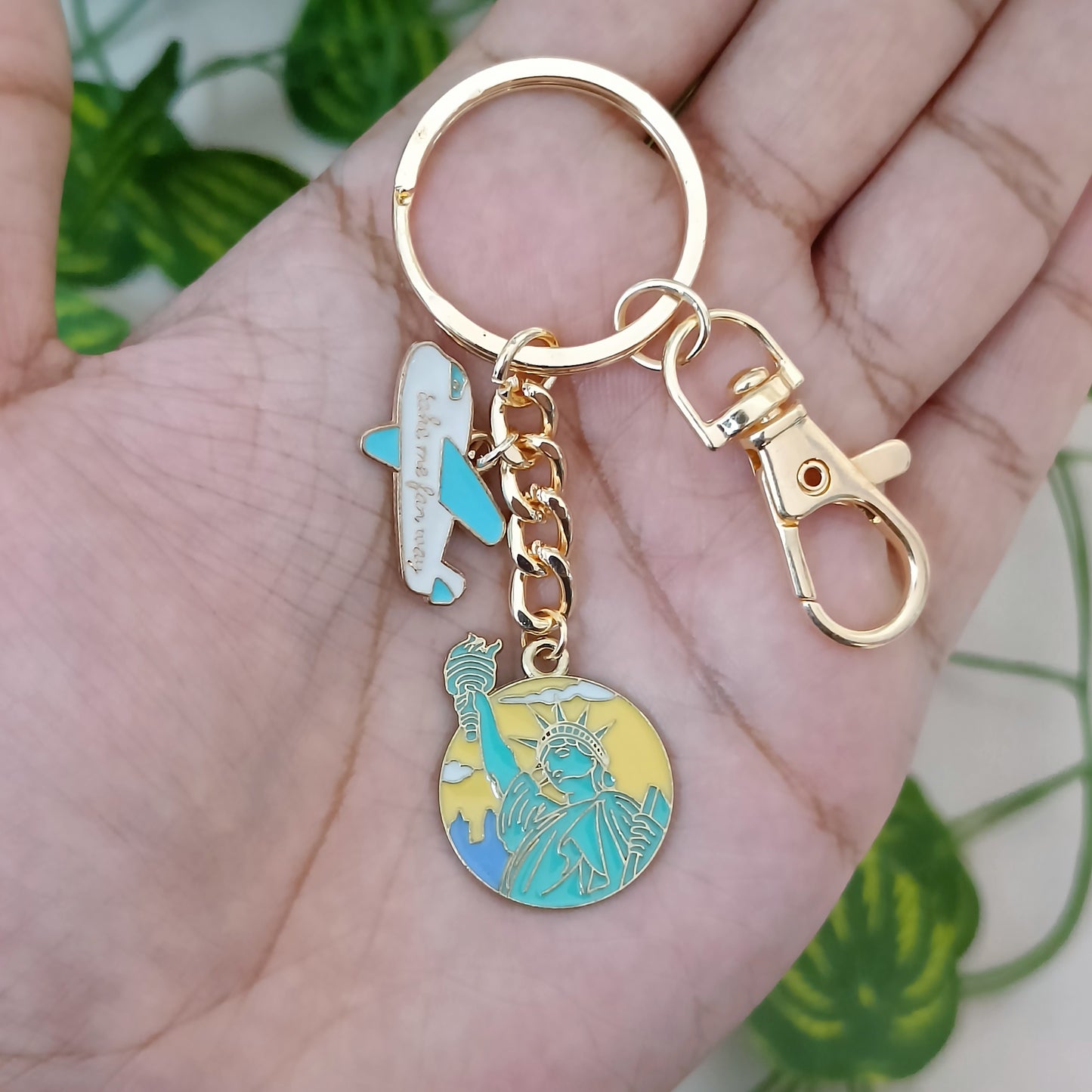 New York & Airplane Travel Bag Charm Keychain