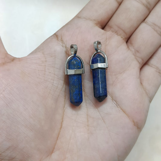 Lapis Lazuli Dark Blue Pencil Crystal Pendant Charms