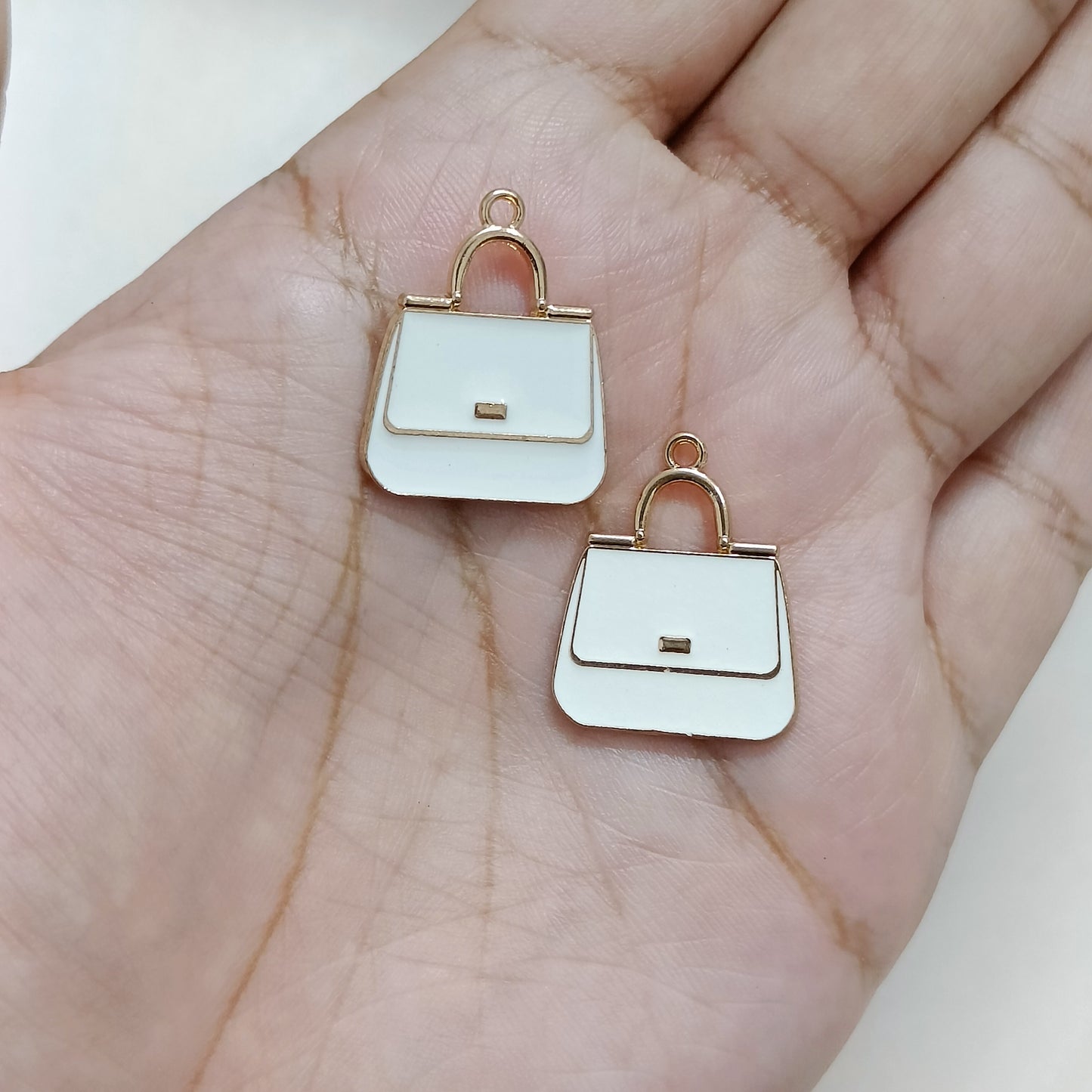 Luxury White Big Handbag Metal Charms