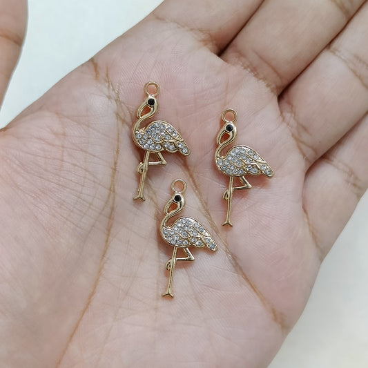 Luxury Studded Golden Flamingo Metal Charms
