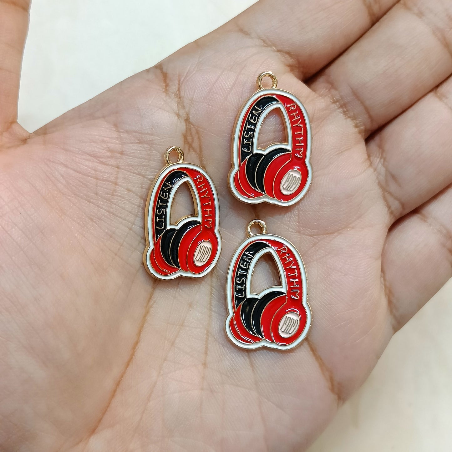 Stylish Red Headphones Musical Metal Charms