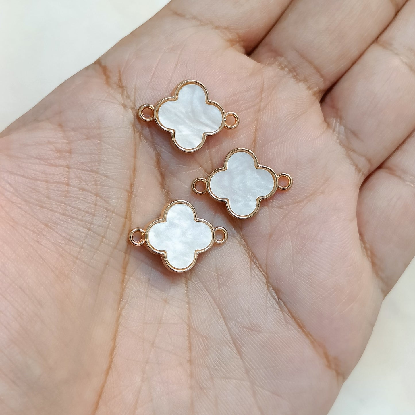 Pearl-Finish White Clover Shell Connector Charms